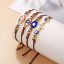Fashion Brown Metal Oil Drip Eye Cord Bracelet Set