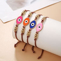 Fashion Brown Cord Braided Oil Drip Eye Bracelet Set