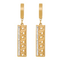 Fashion Gold Titanium Steel Inlaid Zirconium Hollow Rectangle Hoop Earrings