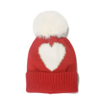Fashion Red Heart Jacquard Knit Pom Beanie