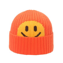 Fashion Orange Smiley Jacquard Knit Beanie