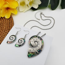 Fashion Silver Pure Copper Geometric Abalone Conch Earrings Necklace Set