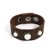 Fashion Bronze Leather Pearl Bracelet