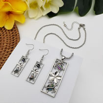 Fashion Silver Pure Copper Abalone Shell Turtle Flower Long Necklace Earring Set