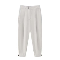 Fashion Beige Gray Woven Slimming Trousers