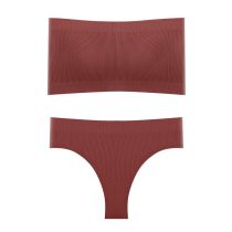 Fashion Claret One-line Knitted Bandeau Thong Set