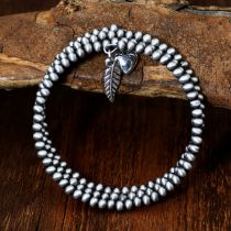 Fashion Silver Alloy Geometric Beaded Heart Leaf Bracelet