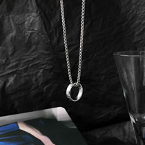 Fashion Titanium Steel Ring Necklace-70cm Titanium Steel Chain Titanium Geometric Ring Necklace