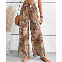 Fashion Yellow Polyester Printed Straight-leg Trousers