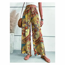 Fashion Gold Polyester Printed Straight-leg Trousers