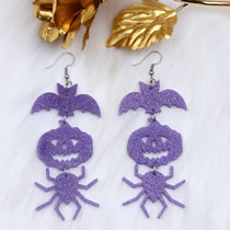 Fashion Purple Acrylic Bat Pumpkin Spider Earrings