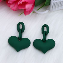 Fashion Dark Green Acrylic Heart Chain Earrings