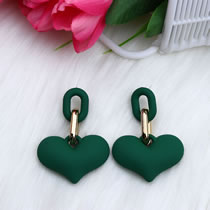 Fashion Dark Green Acrylic Heart Snap Chain Earrings