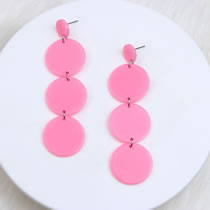 Fashion Light Pink Acrylic Stitching Disc Earrings