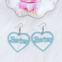Fashion Shiny Light Blue Acrylic Glitter Heart Hollow Barbie Earrings