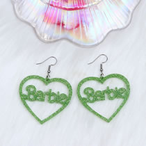 Fashion Shiny Green Acrylic Glitter Heart Hollow Barbie Earrings