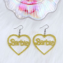 Fashion Shiny Yellow Acrylic Glitter Heart Hollow Barbie Earrings