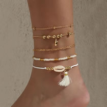 Fashion 2# Geometric Beaded Shell Conch Anklet Set