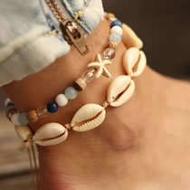 Fashion 3# Geometric Beaded Starfish Shell Anklet Set