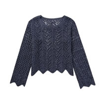 Fashion Royal Blue Open-knit Crewneck Top