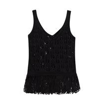 Fashion Black Fringed Knitted Top