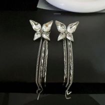 Fashion Silver Crystal Butterfly Chain Tassel Ear Cuffs