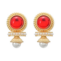 Fashion Red Alloy Resin Pearl Round Stud Earrings