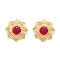 Fashion Red Alloy Set Resin Round Stud Earrings