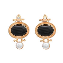 Fashion Black Alloy Resin Oval Stud Earrings