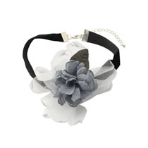 Fashion Blue Fabric Lace Woven Flower Necklace