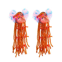Fashion Orange Rice Bead Tassel Sequin Flower Earrings