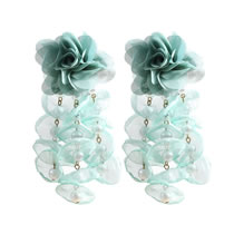 Fashion Green Fabric Embellished Pearl Flower Tassel Earrings