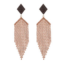 Fashion Rose Gold Alloy Diamond Polygon Tassel Earrings