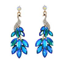 Fashion Blue Alloy Diamond Peacock Earrings