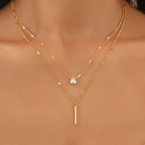 Fashion Gold Alloy Diamond Drop Shape Double Layer Necklace
