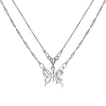 Fashion Silver Alloy Diamond Butterfly Double Layer Necklace