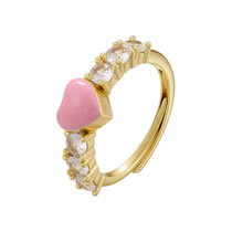 Fashion Pink Alloy Inlaid Zirconium Oil Drop Heart Ring