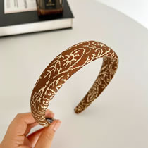 Fashion Brown Printed Sponge Headband Fabric-print Wide-brimmed Headband