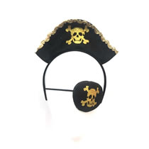 Fashion Headband + Eye Mask Felt Lace Skull Headband + Pirate Eye Mask