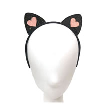 Fashion Black Pink Heart Felt Heart Cat Ear Headband