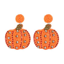 Fashion Orange Rice Bead And Diamond Pumpkin Drop Earrings