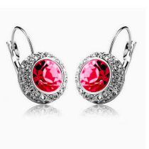 Fashion Silver Red Alloy Round Crystal Earrings