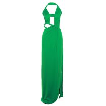 Fashion Green Halterneck Cutout Slit Dress