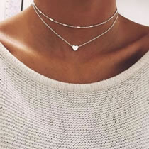Fashion Silver Alloy Chain Heart Double Layer Necklace