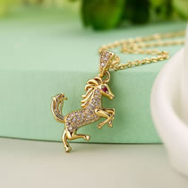 Fashion 2# Gold-plated Brass Inlaid Zirconium Horse Necklace