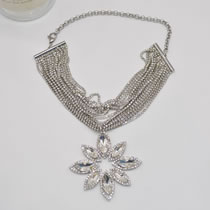 Fashion Silver Alloy Diamond Multi-layered Flower Necklace