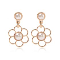 Fashion Gold Alloy Pearl Hollow Flower Earrings