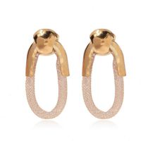 Fashion Gold Alloy Wire Mesh Oval Stud Earrings