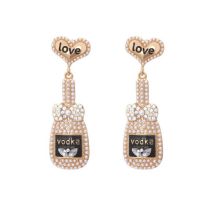 Fashion White Alloy Diamond And Pearl Bow Bottle Earrings