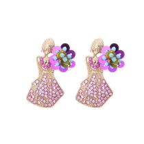 Fashion Purple Alloy Diamond Flower Stud Earrings